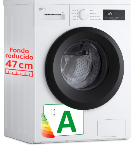 lavadora LG medida especial reducida, carga frontal 8k. 1400rv